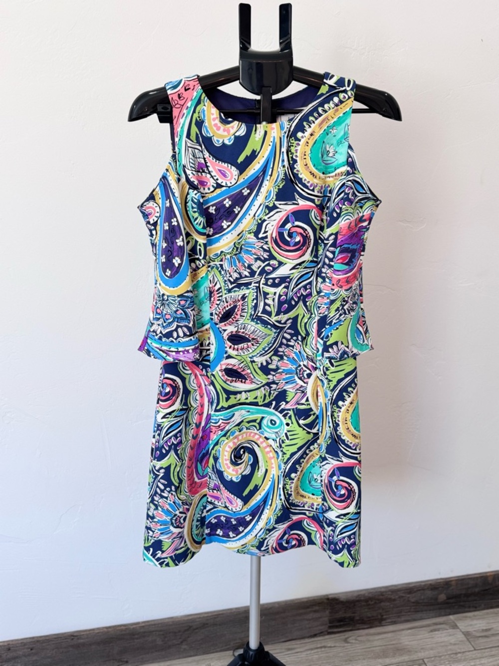 Nicole Miller Cold Shoulder Paisley Bell Sleeve Dress Boho Full Back Zip Size 8